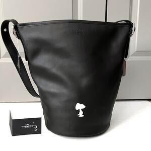 Coach Peanuts Snoopy Bleecker Duffle - Black Leather Crossbody Shoulder Limited